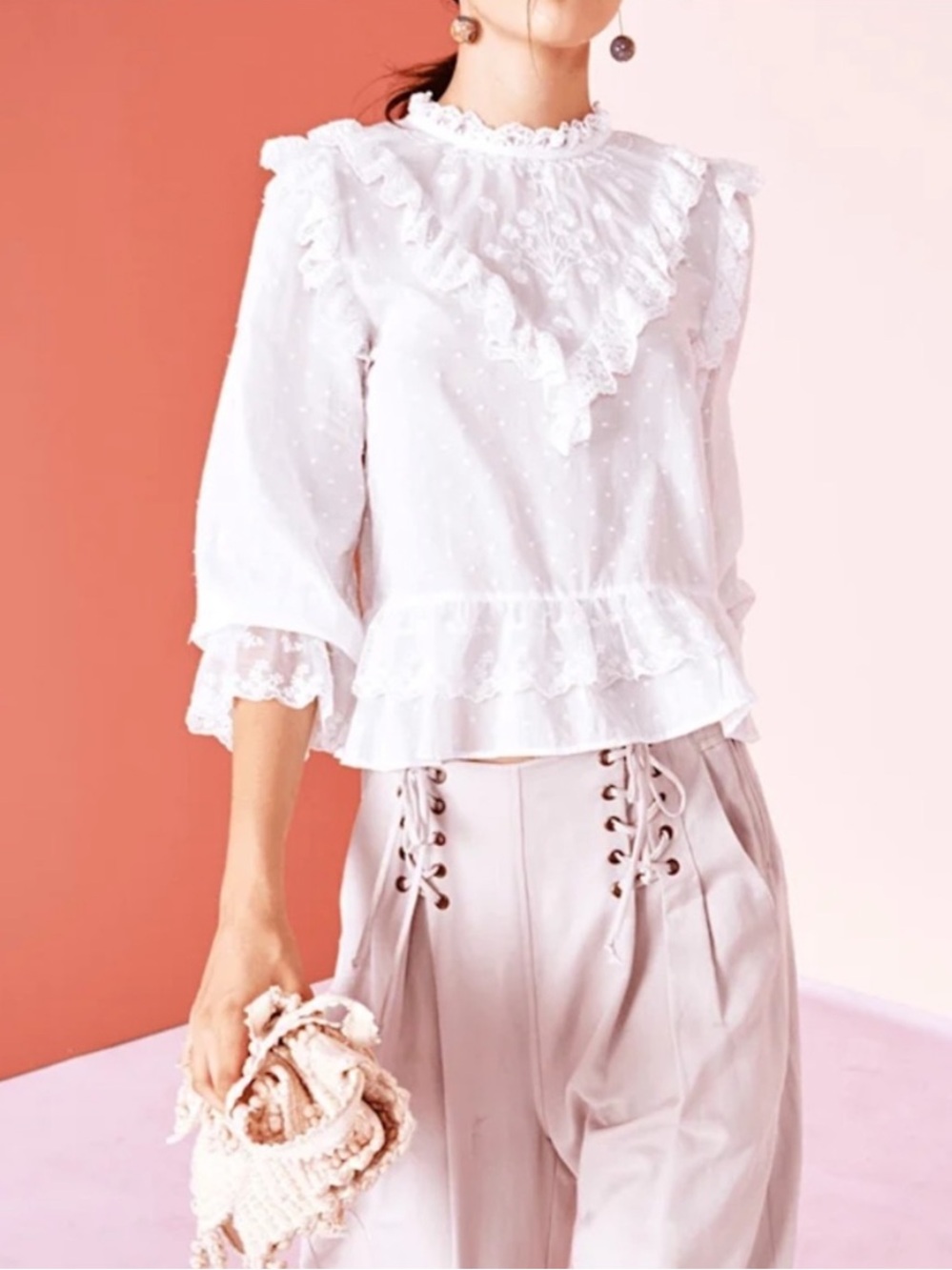 Ulla Johnson White Noemie Victorian Ruffle Lace Blouse Swiss Dot Size 2 - Picture 2 of 11
